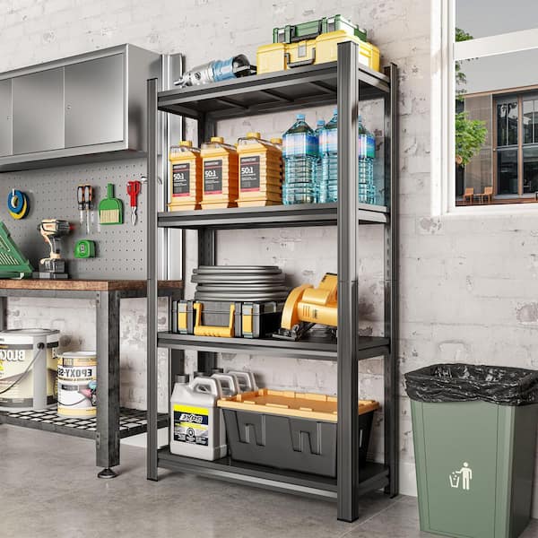 4-Tier Adjustable Metal Storage Shelf For Garage, Shed, Supermarket, Living Room, Multi-Purpose Storage Shelf in Black