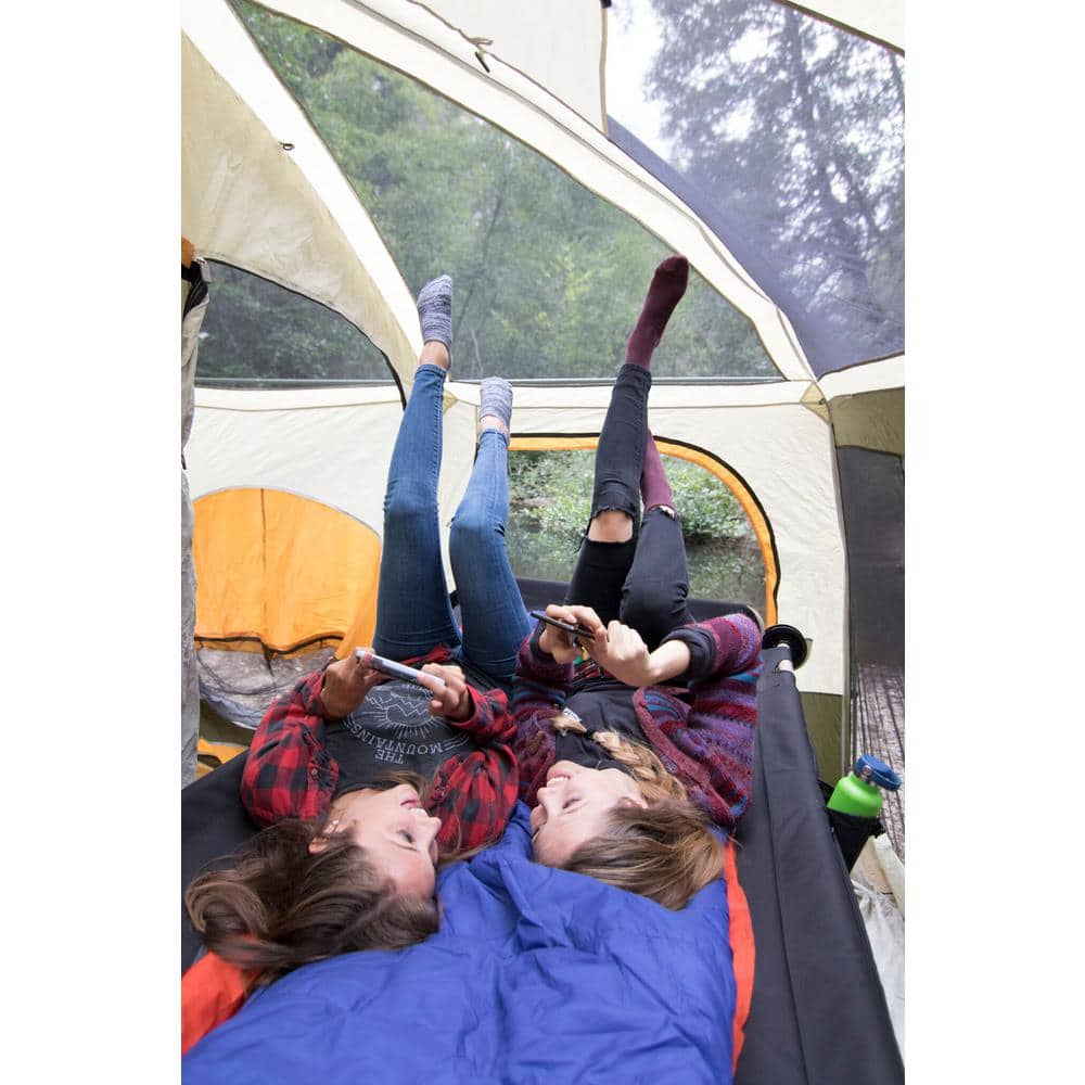 Black Steel Double Camping Cot with Storage Organizers
