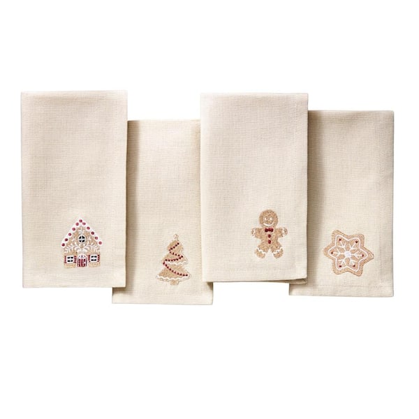 Threadmade Home Gingerbread Bliss Embroidered Napkins, Set of 4, Multicolor - 17"W x 17"L