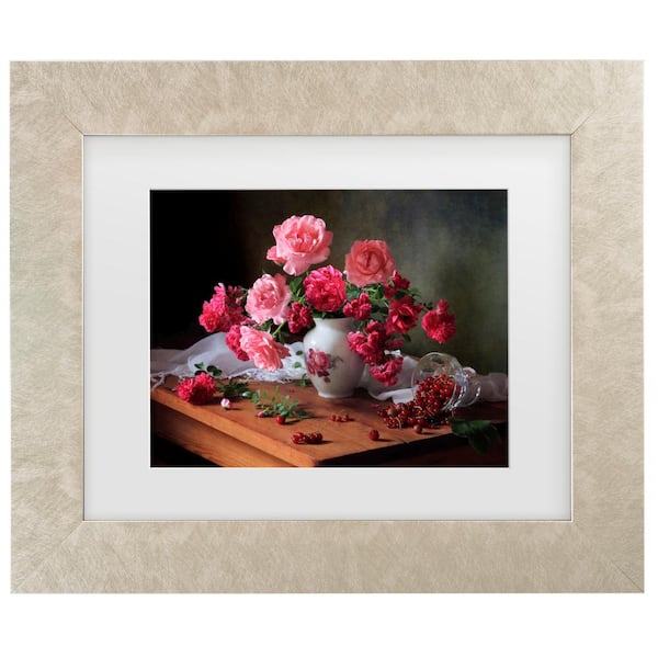 Trademark Fine Art Tatyana Skorokhod Still Life With Roses And Berries Matted Framed Photography Wall Art 14.5 in. x 17.5 in.