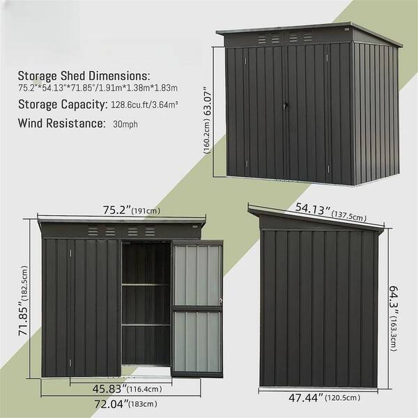 Staykiwi 6 ft. W x 4 ft. D Metal Black Shed with Lockable