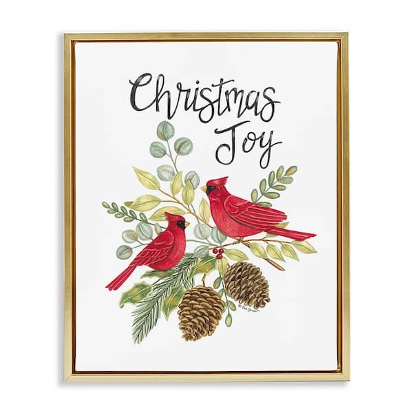 Stupell Industries Christmas Joy Cardinals by Deb Strain 1-Piece Floater Frame Graphic Print Typography Poster Art Print 21 in. x 17 in.