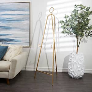 66 in. Gold Metal Tall Adjustable Minimalistic Tabletop Display 3 Tier Easel with Circular Ring Top