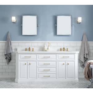 Palace 72 in. W Bath Vanity in Pure White with Quartz Vanity Top with White Basin