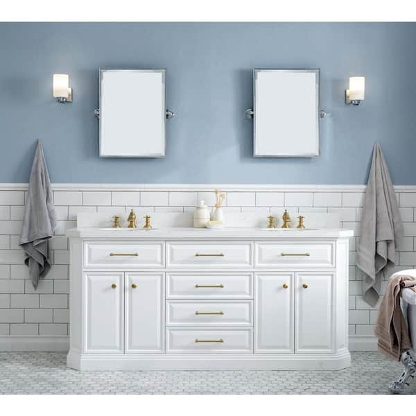 Palace 72 in. W x 22 in. D x 34 in. H Double Sink Bath Vanity in Pure White with Carrara White Quartz Top