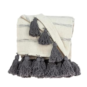 Seema Transitional Off White Handloomed 52 in. x 67 in. Cotton Throw Blanket