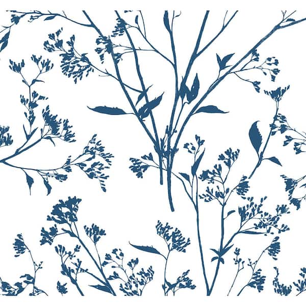 A-Street Prints Southport Indigo Delicate Branches Wallpaper Sample
