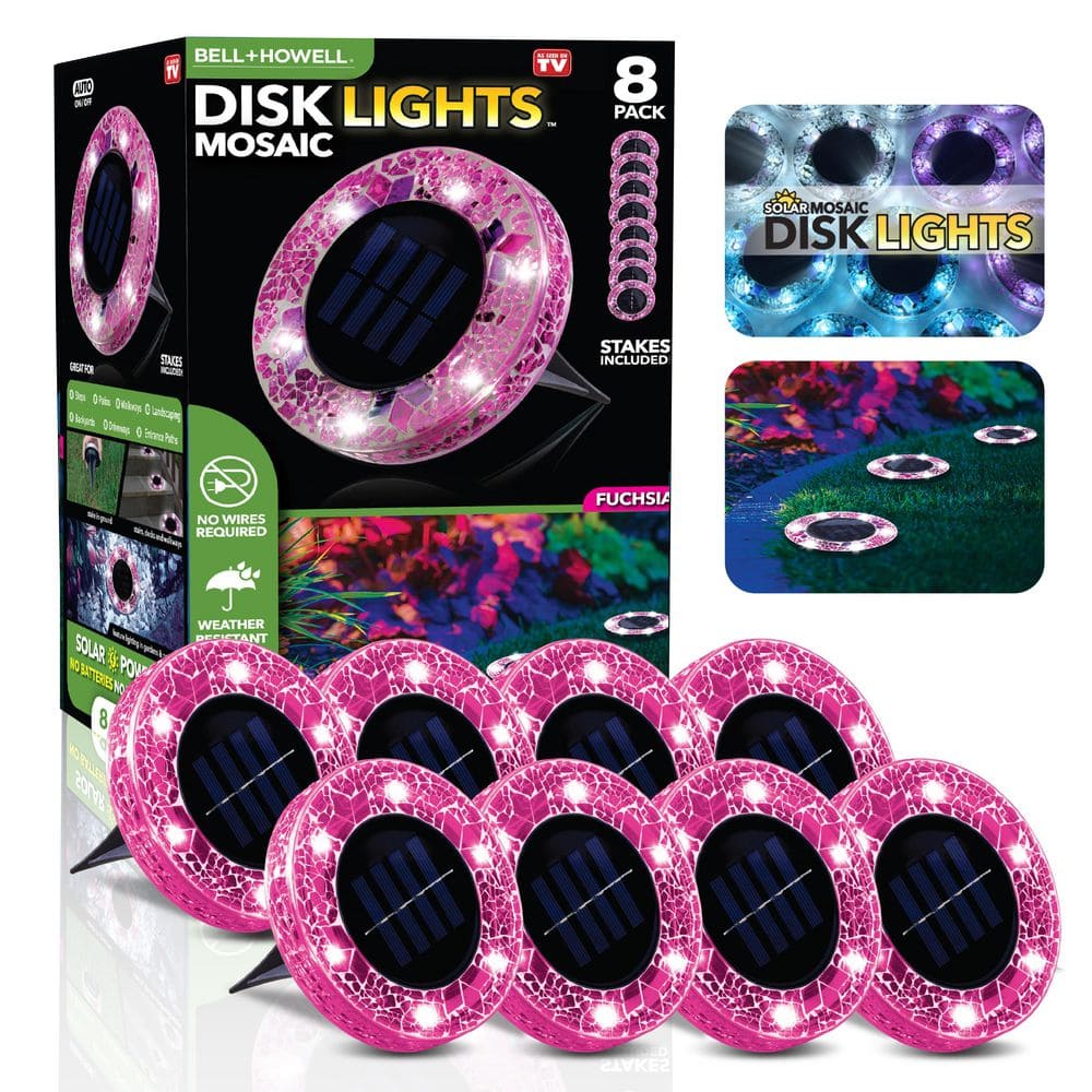 Pink Mosaic Solar LED Pathway Disk Lights Multipack