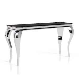 Mosgood 55 in. Black and Silver Rectangle Glass Console Table