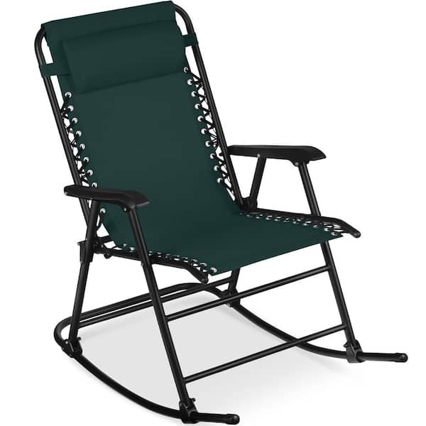 Steel Outdoor Zero Gravity Rocking Lawn Chair in Forest Green