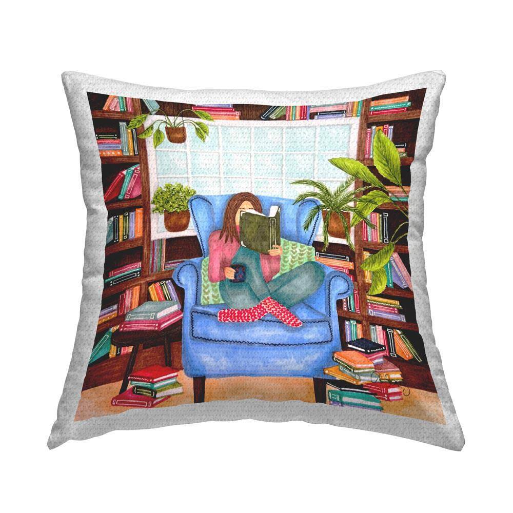 Girl Reading with Books Outdoor Printed Throw Pillow by Ale Saiz Studio price history on PriceWatchPro