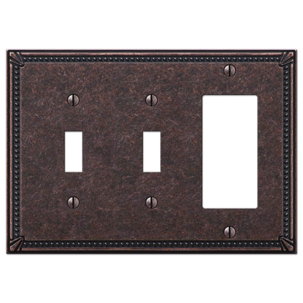 Aged Bronze 3-Gang Double Toggle and Rocker Wall Plate