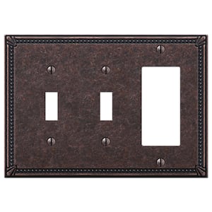 Imperial Bead 3 Gang 2-Toggle and 1-Rocker Metal Wall Plate - Tumbled Aged Bronze