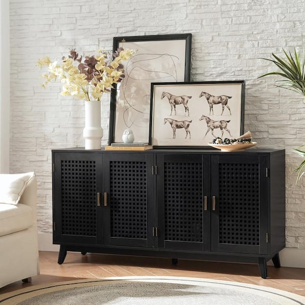 JAYDEN CREATION Eric Black Comtemperary 58 in. W Sideboard with Adjustable Shelves