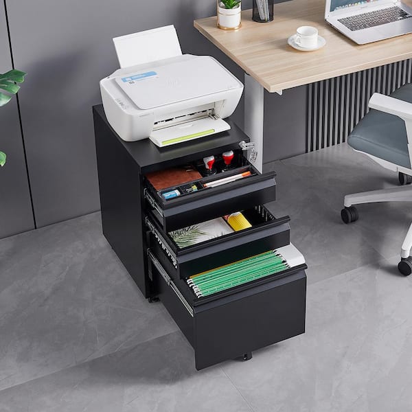URTR Black 3-Drawer Mobile File Cabinet, Under Desk Metal Rolling
