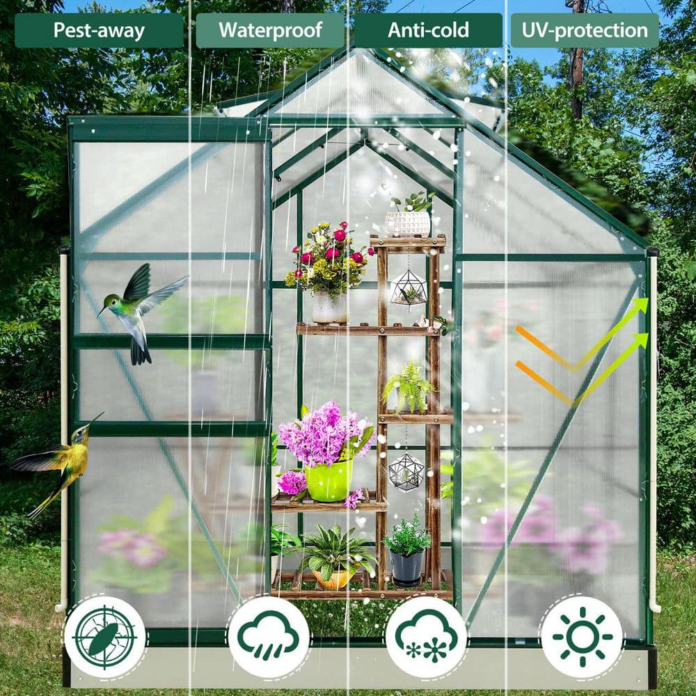 6.2 ft x 6.2 ft Walk-in Aluminum Frame Polycarbonate Hobby Greenhouse
