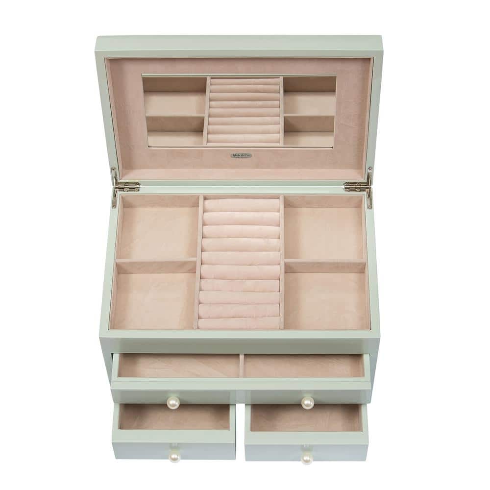 Seafoam Green Wooden Jewelry Box with Pearl Knobs
