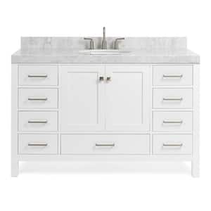 Cambridge 54 in. W x 22 in. D x 36.5 in. H Single Sink Freestanding Bath Vanity in White with Carrara Marble Top