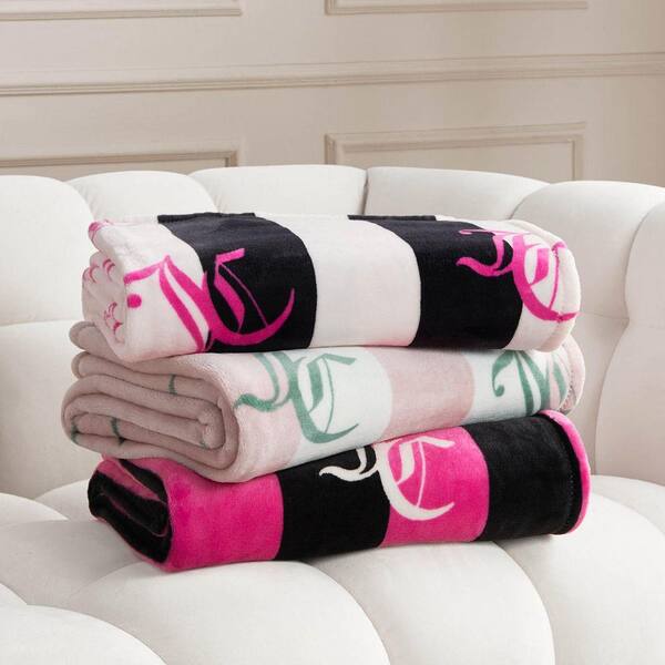 JUICY COUTURE Cabana Plush Hot Pink Striped Polyester 90 in. x 90
