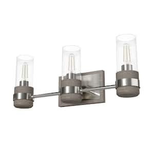 River Mill 21.5 in. 3-Light Brushed Nickel Vanity Light with Clear Seeded Glass Shades