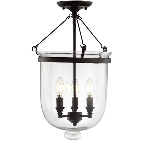Charlotte 14.5 in. Oil Rubbed Bronze Metal/Glass LED Semi-Flush Mount