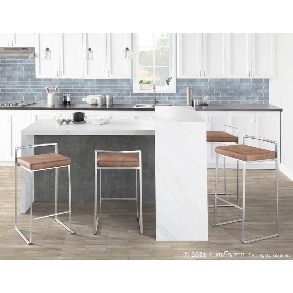 Stainless Steel Brown Cowboy Fabric Counter Stools, Set of 2