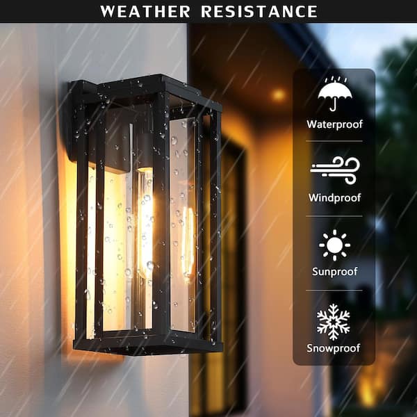 15.5 in. 1-Light Matte Black Outdoor Wall Lantern Sconces with Clear Glass Shade, No Bulbs Included