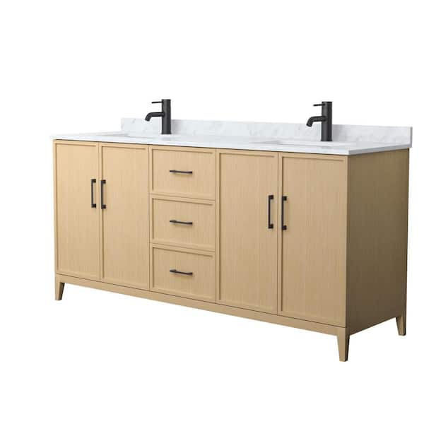 Wyndham Collection Elan 72 in. W x 22 in. D x 35 in. H Double Bath Vanity in White Oak with White Carrara Marble Top
