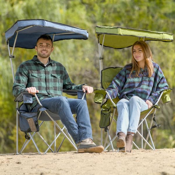 Canopy Chair Foldable W/ Sun Shade Beach Camping Folding Outdoor Fishing  Blue AU 