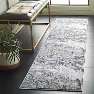 Alenia Gray/Blue 2 ft. x 8 ft. Abstract Marle Runner Rug