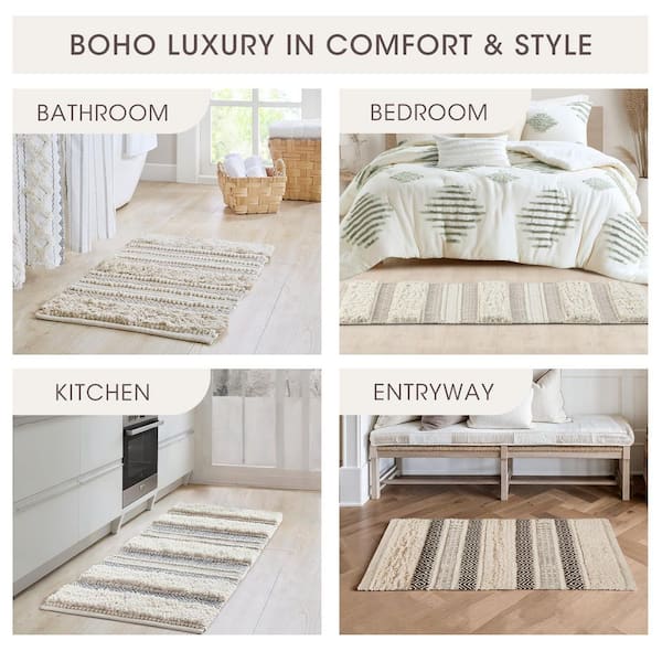INK+IVY Asher 20 in. x 32 in. Natural Woven Texture Stripe Bath