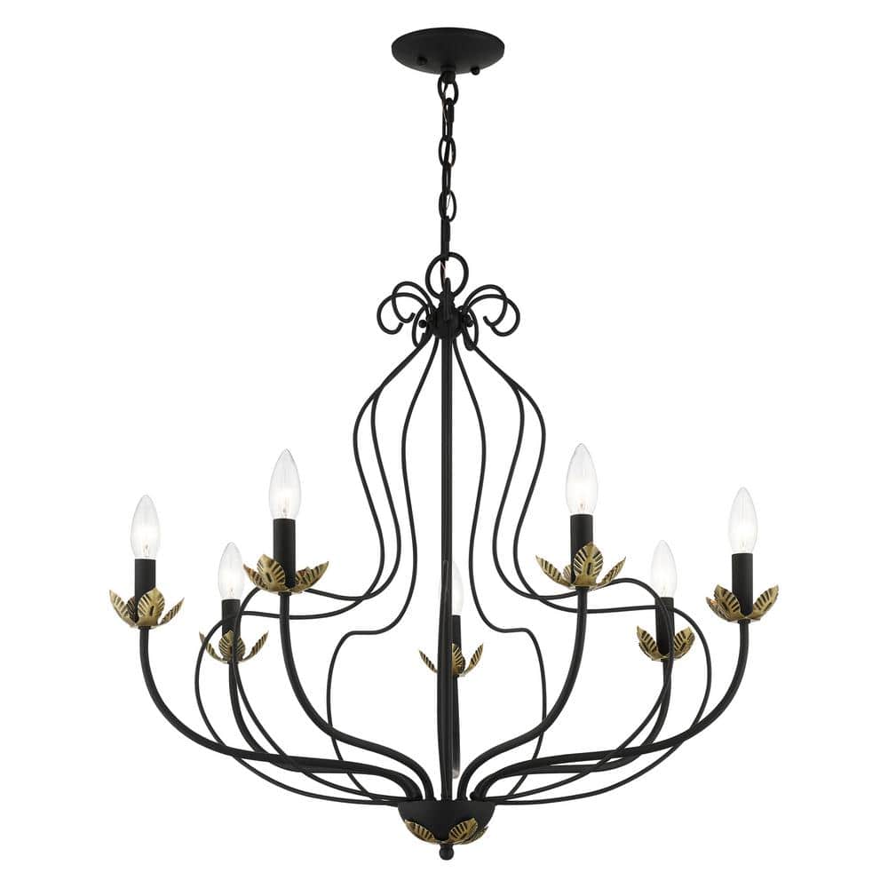 Katarina Floral 7-Light Black and Antique Brass Chandelier