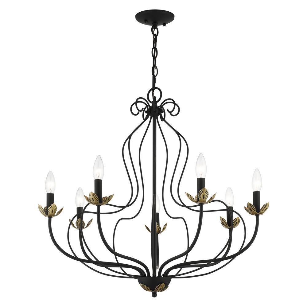 Katarina Floral 7-Light Black and Antique Brass Chandelier