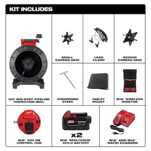 M18 18-Volt Lithium-Ion Cordless 120 ft. Pipeline Inspection System Image Reel Kit w/Inspection System Monitor (2-Tool)