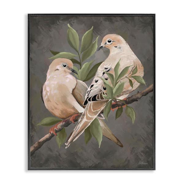 Stupell Industries Bird Pair on Grey by Cat Thurman Designs Black Framed Animal Giclee Art Print 14 in. x 11 in.