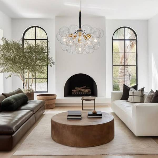 6-Light Black Unique Glass Bubble Chandelier with bulbs