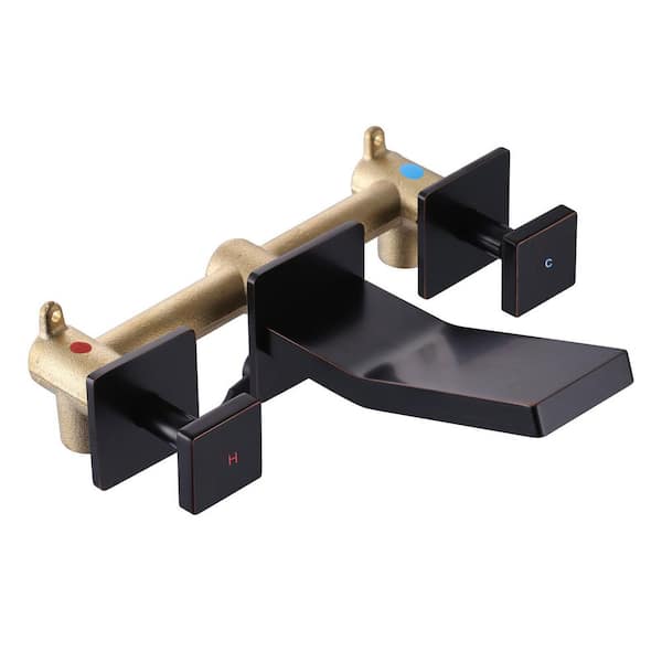 Double Handle Wall Mounted Bathroom Faucet with with Rough in Valve and Knob Handle in Oil Rubbed Bronze