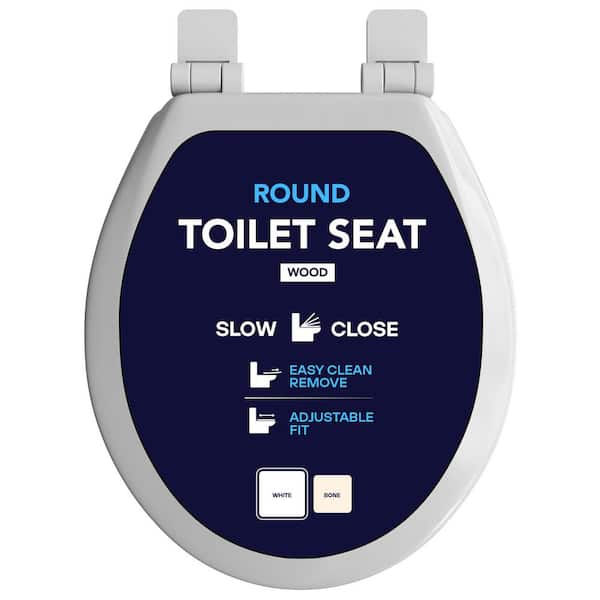 Round Molded Wood Slow Close, Easy Remove, Adjustable Hinge Toilet Seat in White 15-1/4 in. x 1/4 in. x .71 in.