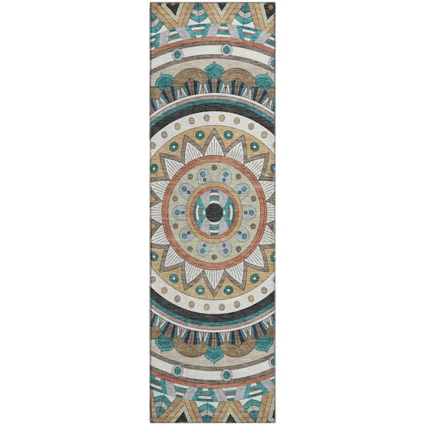 Mayfield Premium Machine Washable Abstract AMF2277 Taupe 2 ft. x 7 ft. Runner Rug