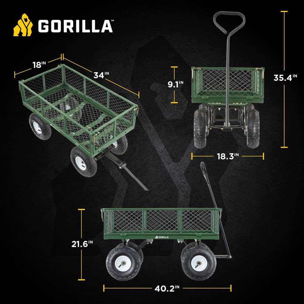 Green Steel Mesh Garden Cart with Removable Sides