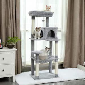 Gray Large Pet Cat House Plush Sisal Scratcher Cat Tree