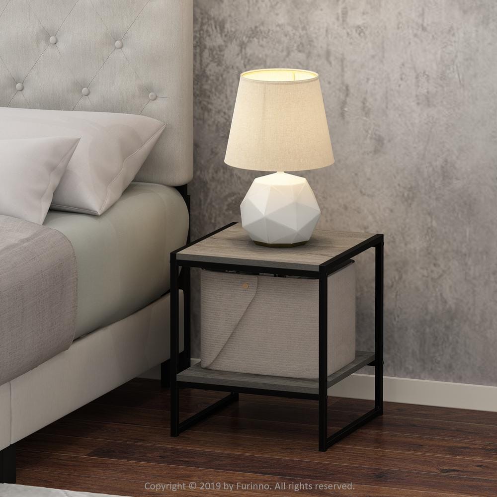 French Oak Grey 2-Tier Wood and Metal End Table