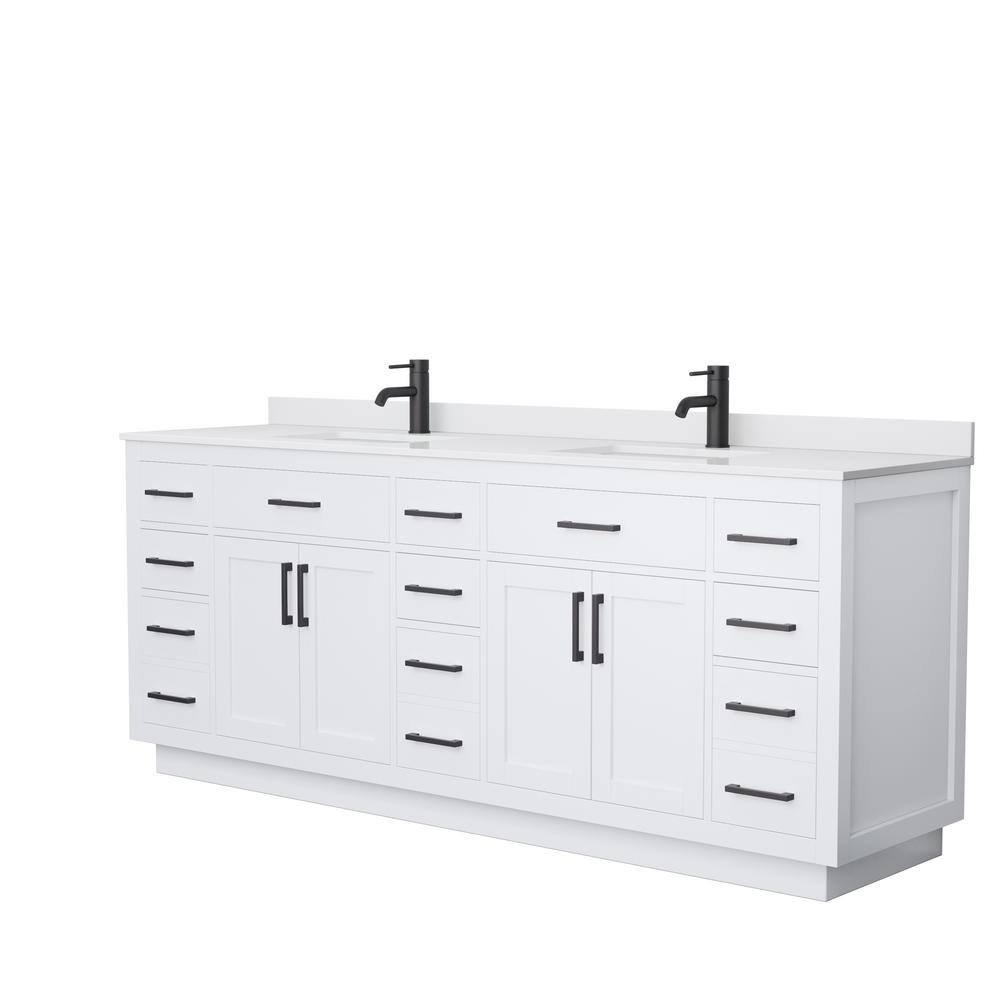 Wyndham Collection Beckett TK 84 in. W x 22 in. D x 35 in. H Double Bath Vanity in White with White Cultured Marble Top, White with Matte Black Trim -  840193394315
