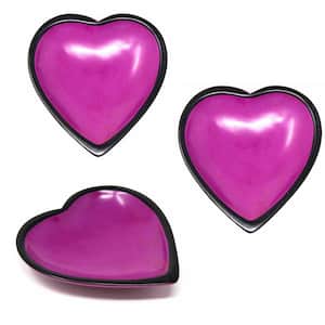 Small Soapstone Pink Heart Bowls Modern Design Fuchsia (Set of 3)