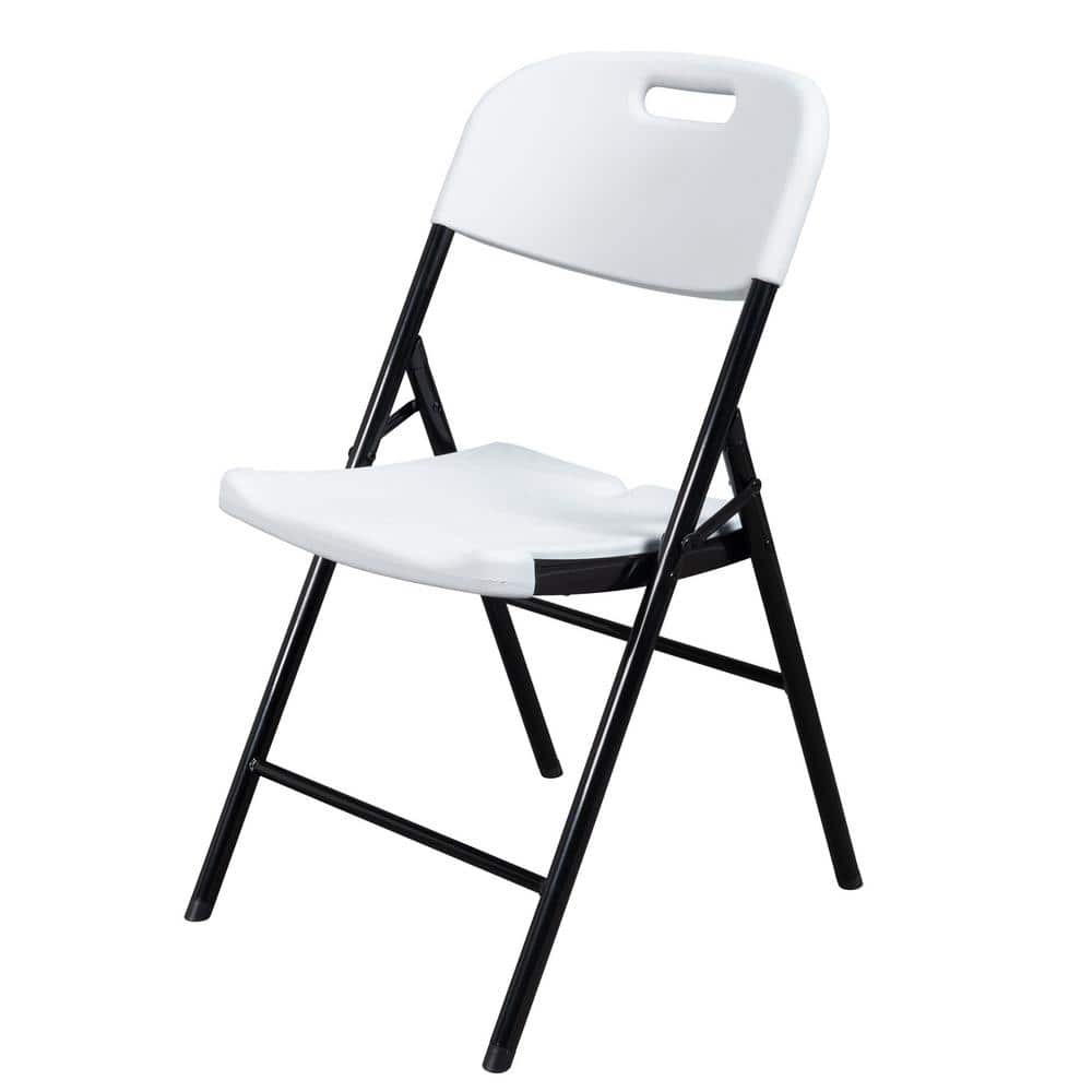 Set of 4 Off-White and Black Metal Folding Chairs
