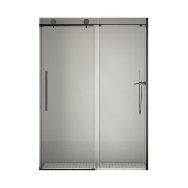 54 in. W x 75 in. H Sliding Frameless Shower Door in Matte Black Finish with Clear Tempered Glass