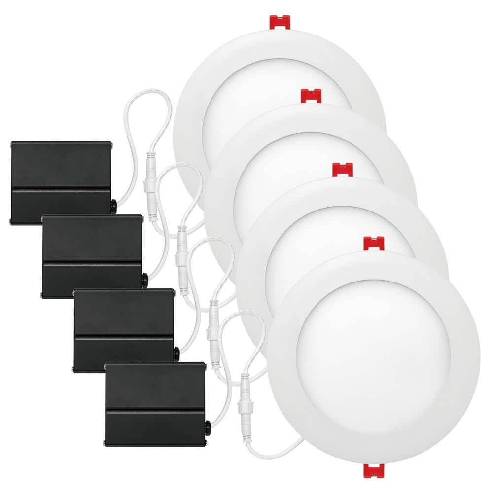 Slimline 6 in. White Finish Integrated LED Recessed Kit (4-Pack)