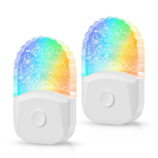 2 in. 1-Light Mini RGB 8-Color Plug-In Wall Sconce with Dusk-to-Dawn Sensor, Acrylic Night Light for Kids Room(2-Pack)