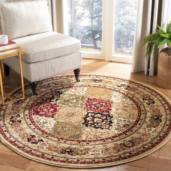 Lyndhurst Multi/Beige 10 ft. x 10 ft. Geometric Diamond Border Round Area Rug