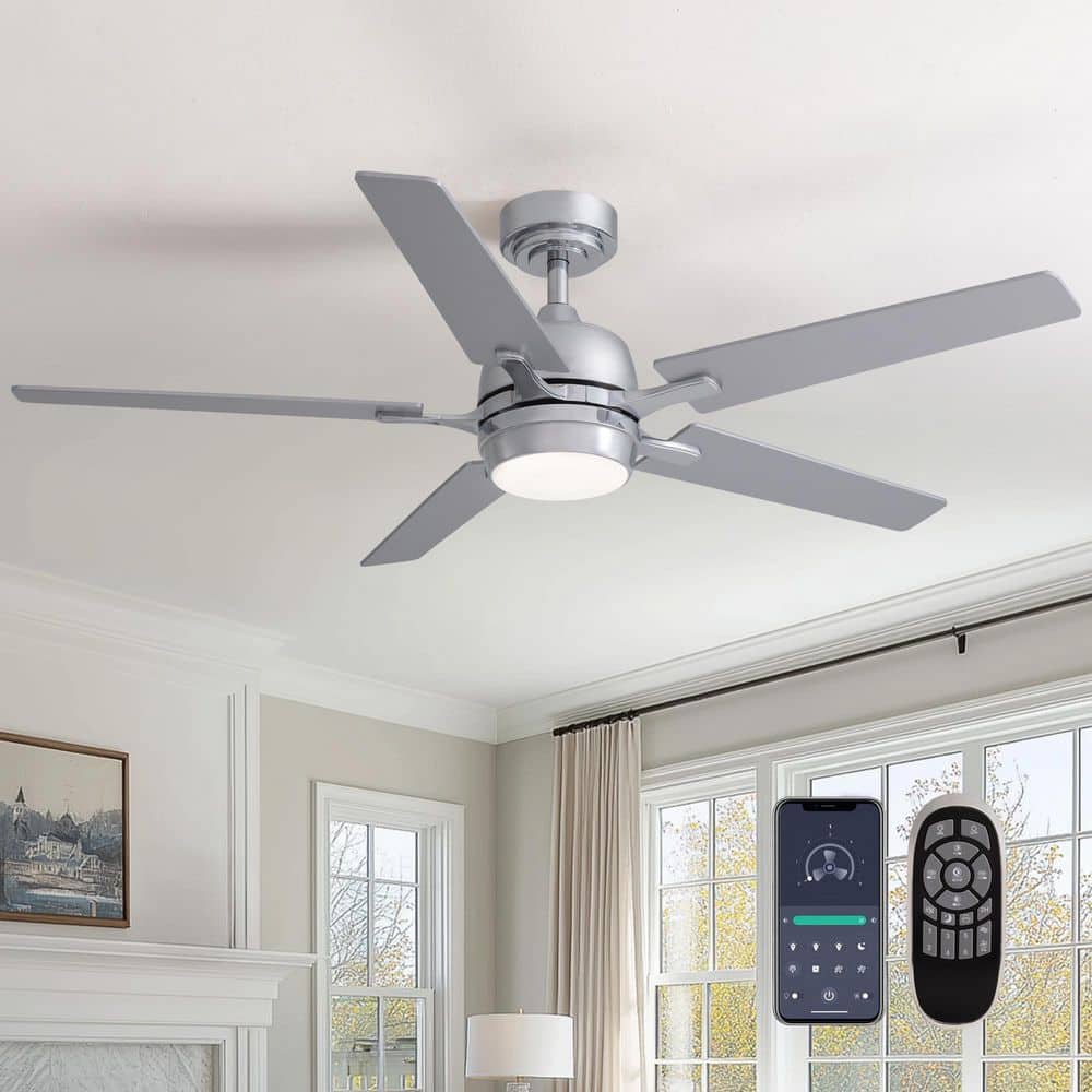 52 in. Indoor Chrome Ceiling Fan with LED Light, Remote Control, 6 Speeds, and Reversible Quiet Motor price history on PriceWatchPro